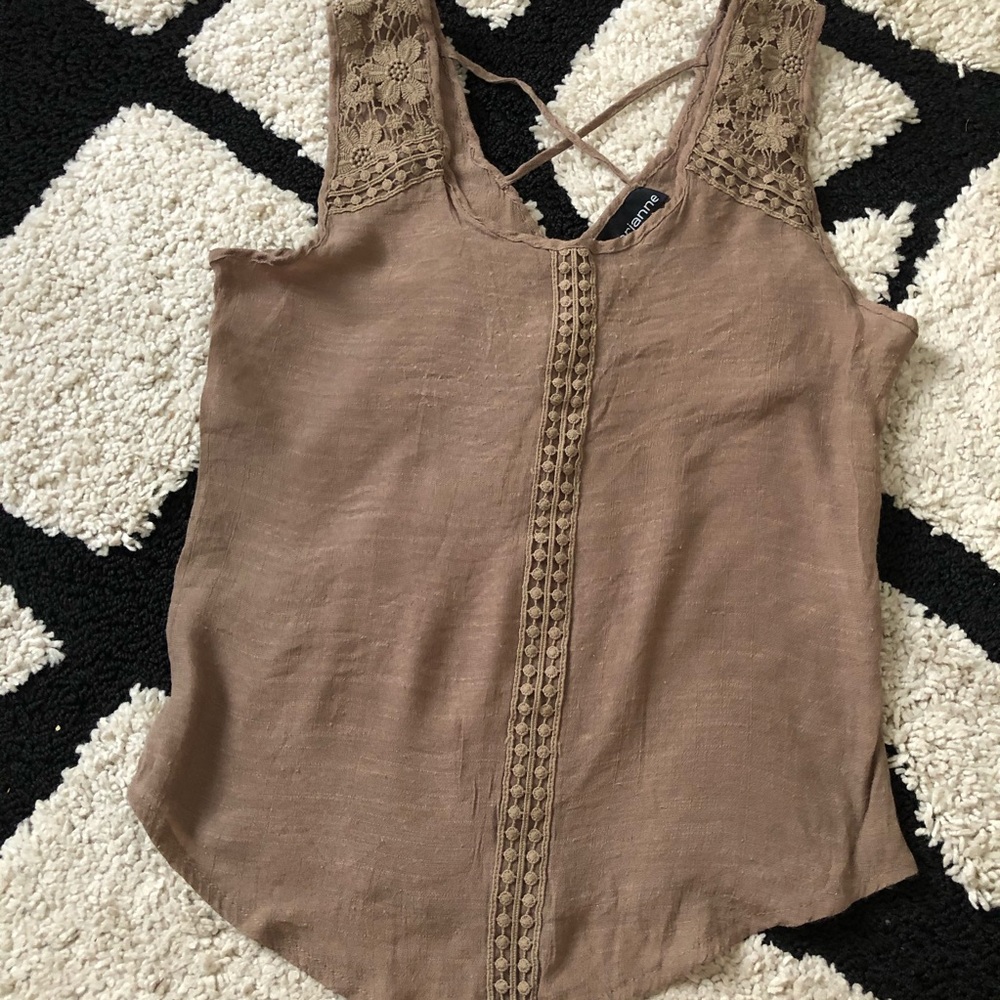 Sleeveless Cotton Blend Top with Crisscross Back Detail